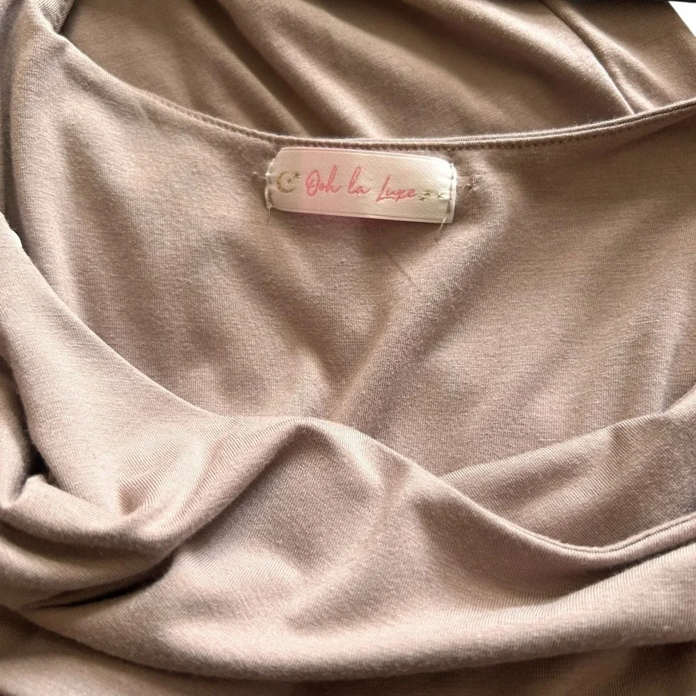 Ooh La Luxe Womens‎ Jumpsuit Mauve Tan M Wide Leg Lounge Boho Chic Minimalist